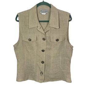 Vintage 100% Linen Vest Metal Buttons, Size L